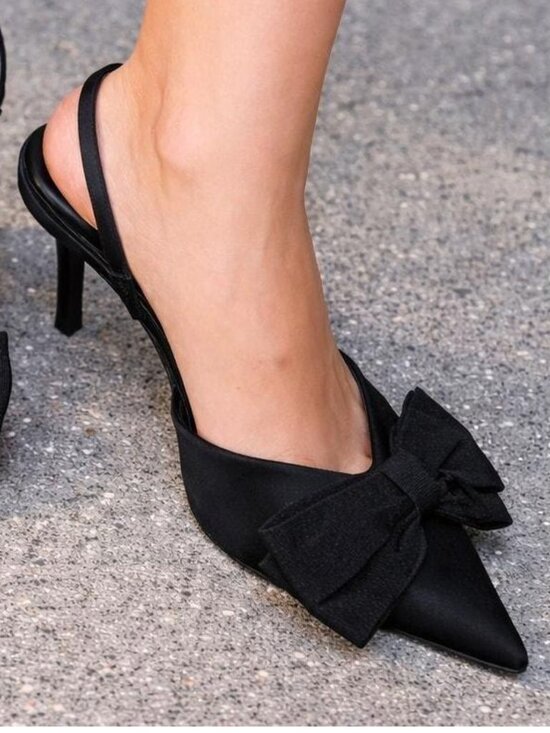 Zara Shoes - Zara Bow Heels Pointed Toe High Heel Shoes Slingback Stretch Satin Black Size 10